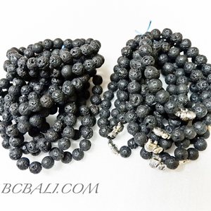 50 Pieces Free Shipping of Black Larva Stone Bracelets Stretch Original Stone Handmade Jewelry from Bali