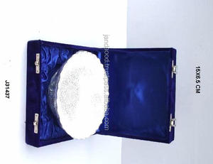Silver Plated Brass <b>Bowl</b> With Emboss in a <b>Blue</b> Velvet Box - Product Image 5