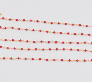 Collar de Rosario Chapado en Oro con Cuentas de Piedras Preciosas Facetadas Redondas de Rubí Nanplanetsilver de 2-2.5 mm para Bodas, Fiestas y Aniversarios - Product Image 1
