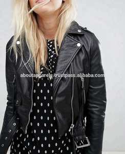 Veste de moto pour dames bon marché en gros Manteau élégant en cuir d'agneau véritable et cuir PU XL de grande taille avec décoration à rayures imprimées - Product Image 3