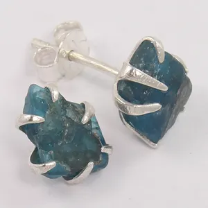 Gorgeous Claw Setting Natural APATITE Gemstones 925 Sterling Silver Stud Post Designer inspired Earrings