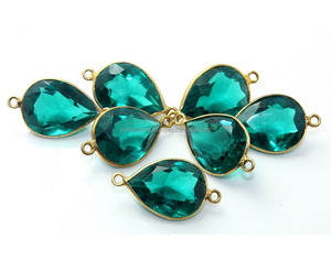Match Par Conector Colgante Facetado Cuarzo Esmeralda Chapado en Oro 24K - Product Image 2