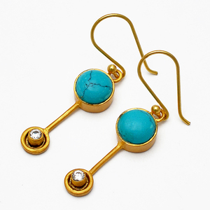 Pendientes colgantes hechos a mano de piedras preciosas de circonita cúbica turquesa de forma redonda, joyería de plata 925, pendiente de moda para mujer. - Product Image 1