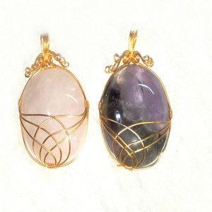 Handmade Rose Quartz <b>Amethyst</b> Wire Wrap <b>Pendant</b> Agate Gemstone Healing Love Feng Shui - Product Image 1