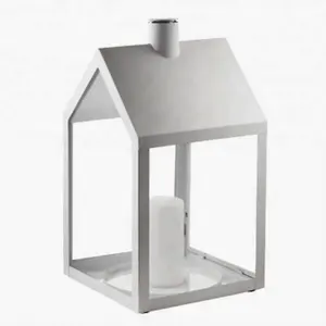 Linternas decorativas europeas para velas en forma de cabaña, farol de acero inoxidable pulido, antiguo, soporte para velas - Product Image 1