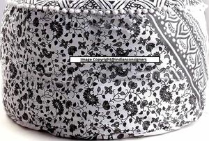 Housse de siège de chaise à fleurs Ombre Mandala Pouf de 22 pouces Pouf rond gris Pouf Bouffée de couleurs multiples Décoration intérieure par Indian Consigners - Product Image 5