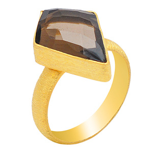 925 Sterling Silver <b>Ring</b> Marquise Smoky Quartz Gemstone Classic Bezel Setting Gold Plated Wedding Engagement Gift Fashionable - Product Image 1