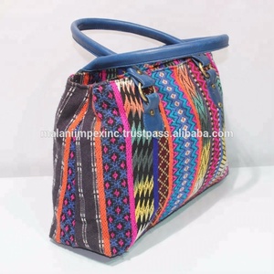 Sac à main rétro en coton à imprimé pour femmes, fourre-tout avec sangle en cuir, nouvelle collection - Product Image 4