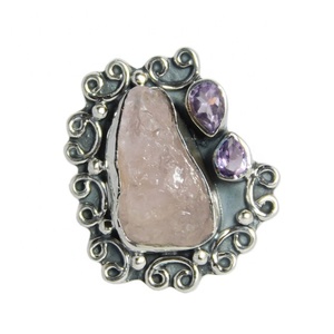 Anillo de Plata Vermeil Eternity Unisex con Morganita Populosa y Piedras Preciosas de Amatista Compromiso Joyería de Boda Mayorista - Product Image 3