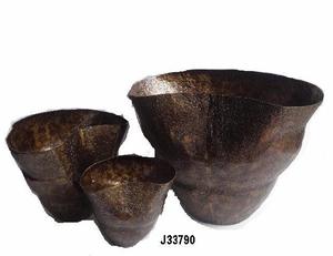 Maceta martillada en bruto con acabado de latón antiguo de alta calidad en tres tamaños hecha en maceta de hoja de aluminio para decoración del hogar - Product Image 3