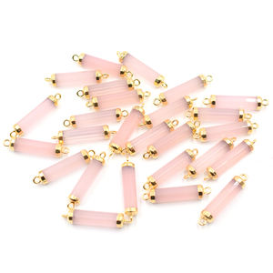 Rose Quartz 24-26MM Tube Shape Gold Plated Connector Natural Stone Jewelry Findings with Bail For Jewellery Making - Product Image 1