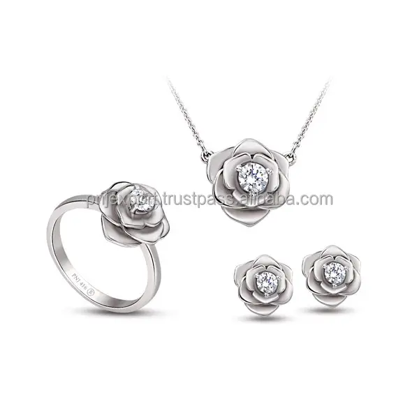 High Quality 10K Gold chains Rose Collection Jewelry Set Including Earrings, Ring and Pendant - PNJ Brand - Vietnam