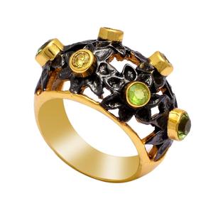 925 Sterling Silver Round Shape <b>Peridot</b> Gemstone Gold Plated <b>Ring</b> Handmade Jewelry - Product Image 1