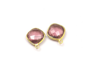 Connecteur de lunette à facettes en forme de coussin fait à la main en forme d'améthyste, pierres précieuses en laiton plaqué or Composants de fabrication de bijoux tendance - Product Image 1