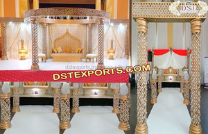 Mandap cuadrado de fibra tallada dorada para boda, accesorio de fibra para ceremonia de boda - Product Image 4