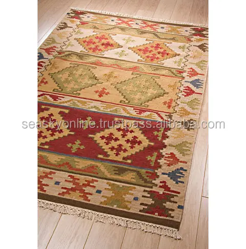 Dhurrie hecho a mano, Alfombra de lana India Vintage, alfombra kilim