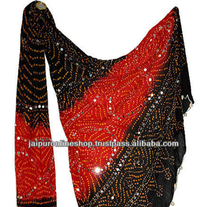 Pañuelos Bandhani de algodón de color rojo y negro, estola Bandhej - Product Image 1