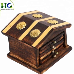 Juego de Posavasos de Madera Hechos a Mano con Caja de Almacenamiento |   Posavasos Decorativos Tallados para Mesa de Centro, Decoración del Hogar, Juego de Regalo - Product Image 1