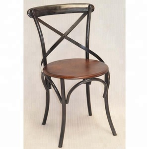 Industrial Urban Modern Cross Back Round Seat Cafe Restaurant Outdoor <b>Cheap</b> Chairs Iron <b>Frame</b> Round Mango Wood Seat - Product Image 3