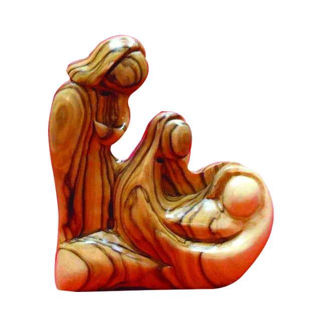 تمثال من خشب الزيتون بصناعة يدوية لعائلة مقدسة حديثة/طفل المسيح ، مريم مقدسة ، جوزيف/تمثال للعائلة المقدسة