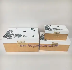 Vietnam Storage Lacquer Box with Mother of Pearl Customized Antique Painted Wood Box for Decoration Gift Packed in Carton