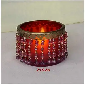 Soporte votivo de candelita de cristal con cuentas colgantes de Metal de Venta caliente