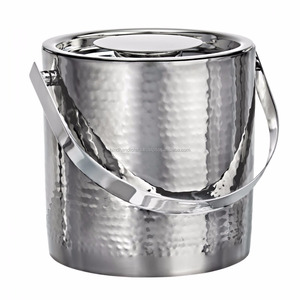 Cubo de hielo plateado Enfriador de vino vintage con asa y portabotellas Cubo de hielo de fiesta ecológico - Product Image 1