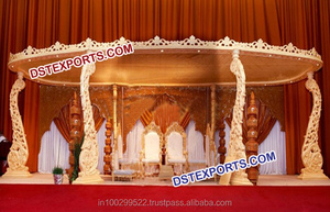 Mandap de Madera Tallada a Mano Estilo Morni, Decoraciones de Boda Impresionantes con Pilares Tallados, Mandap de Boda Asiático Elegante, Nueva York - Product Image 4