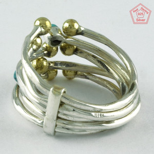 Bague pile en argent sterling 92.5 faite à la main Design unique en pierre turquoise pour les fêtes de mariage ou les anniversaires - Product Image 4