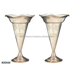 Vase à fleurs en métal argenté pièce maîtresse de décoration de mariage pièce maîtresse de mariage en relief à la main trompette à fleurs - Product Image 5