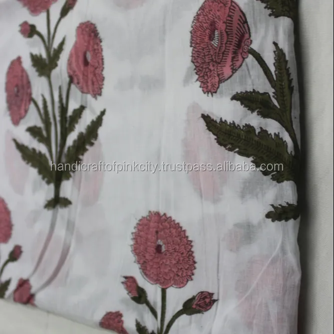 Tecido de vestuário estampado artesanal, tecido de algodão, vestido indiano 100% puro, chama floral, retardante, branco