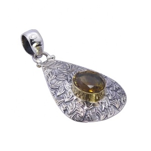 Belle Texture Deux Tons En Argent Sterling 925 Citrine Pierres Précieuses Pendentif Style Vintage Fine Jewelry Pendentifs Charmes Grossiste - Product Image 1