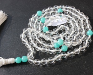 Haute qualité fabriqué à la main 108 perles Yoga Mala collier chapelet spirituel Amazonite Quartz diamant gland religieux fête accessoire - Product Image 4