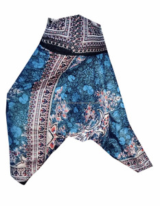 ชุดเดรสผ้าบาติกทรงฮาเร็มผ้ายืดหยุ่นสไตล์โบฮีเมียนสไตล์ยิปซีพิมพ์ลายโยคะขนาดพิเศษจากอินเดียสีน้ำเงิน - Product Image 3