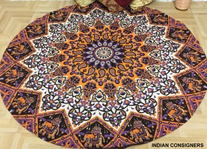 Algodón Ombre Mandala flor tapiz hermoso Roundie pared colgante ropa de cama toalla suave impreso indio tejido sarga técnica hogar - Product Image 3