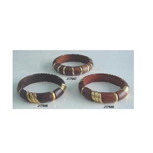 Bracelets en bois naturel, avec anneaux circulaires en laiton, bijoux indiens - Product Image 2