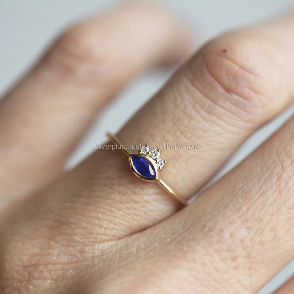 Genuine Blue Sapphire Stone Engagement Wedding Ring In 14k Gold Diamond Wholesale Jewelry