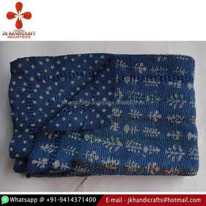 Antique Vintage Reversible Cotton Sari Kantha Block Print Gudri - Product Image 1