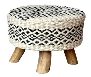 럭셔리 살이 포동 포동하게 찐 공간 절약 tufted 라운드 Kilim 오토만 발판 발판 발판 오토만 거실 용 나무 다리