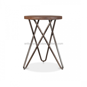 Mobilier de construction métallique durable de style industriel, tabouret de jambe en épingle à cheveux de faible hauteur avec siège en bois et conception de jambes croisées - Product Image 2