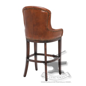 Taburete Industrial de cuero genuino y madera para Bar - Product Image 4