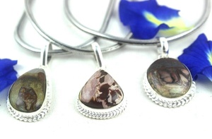 92.5 Sterling naturel zèbre jaspe pierre précieuse poire ovale et fantaisie forme pendentif à breloque femmes bijoux en gros - Product Image 3