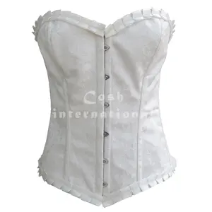 COSH CORSET Overbust Steelboned Branco Brocade Espartilho Com Cetim Branco Frill Casamento E Desgaste Do Partido Branco Jacquard Espartilho Top