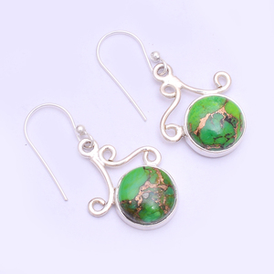 Cobre verde turquesa piedra preciosa 925 pendiente de plata esterlina Ajuste de bisel romántico plateado pendiente de moda para pendiente - Product Image 1