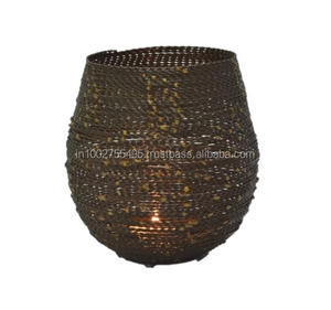 <b>Bronze</b> Metal Handmade Decorative Pillar <b>Candle</b> <b>Holder</b> Lantern for Home Decor Easter Celebrations-IHA MFG IHACA061 - Product Image 1