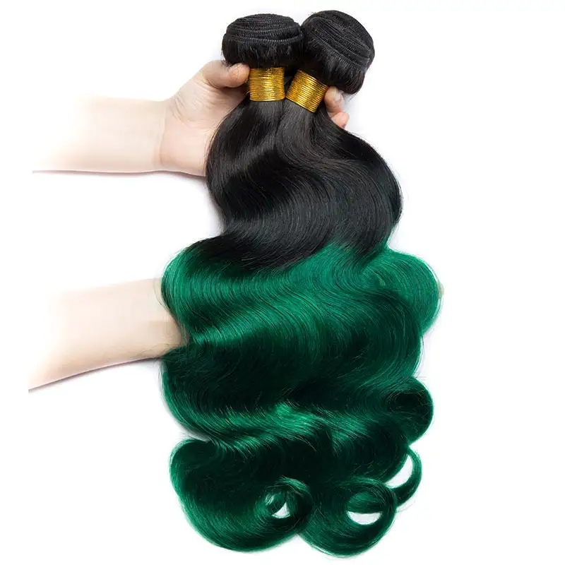 ח. נ. Ombre ירוק ברזילאי גוף גל שיער אריגת חבילות 1B 2 T 3 T ירוק בתולה greenHuman שיער חבילות סגנון 2019 מבצעים