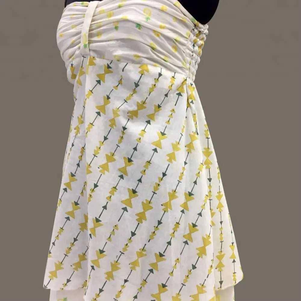 Indische Baumwolle Beach Wear Frauen Kleid Jaipuri Printed Western Kleid Short Maxi Sexy Girl Kleid