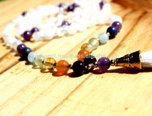 Top qualité vente chaude 7 Chakra pierre de lune longue pierre précieuse spirituelle gland Mala perles fait à la main artiste indien colliers de perles - Product Image 4
