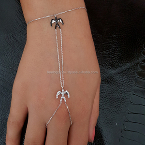 Oro rosa P. Guante de mano de Plata de Ley 925K, anillo de cadena de esclavo Sahmeran, pulsera de diseño artístico de zirconia Han - Product Image 1