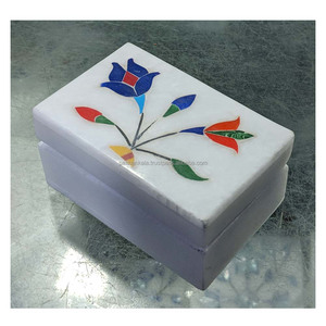 White Marble Decorative Inlay Work Boxes - Product Image 1